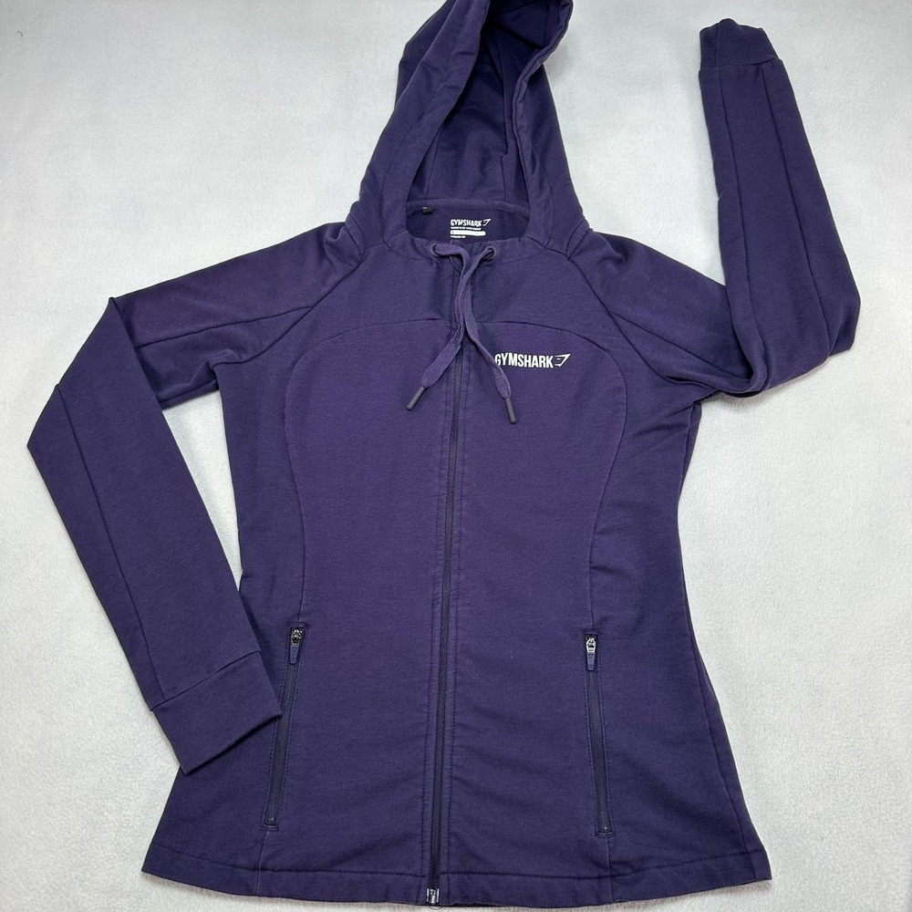 Gymshark‎ Hoodie Womens Small Purple Full Zip Fleece Slim Fit Zip Pockets Gym